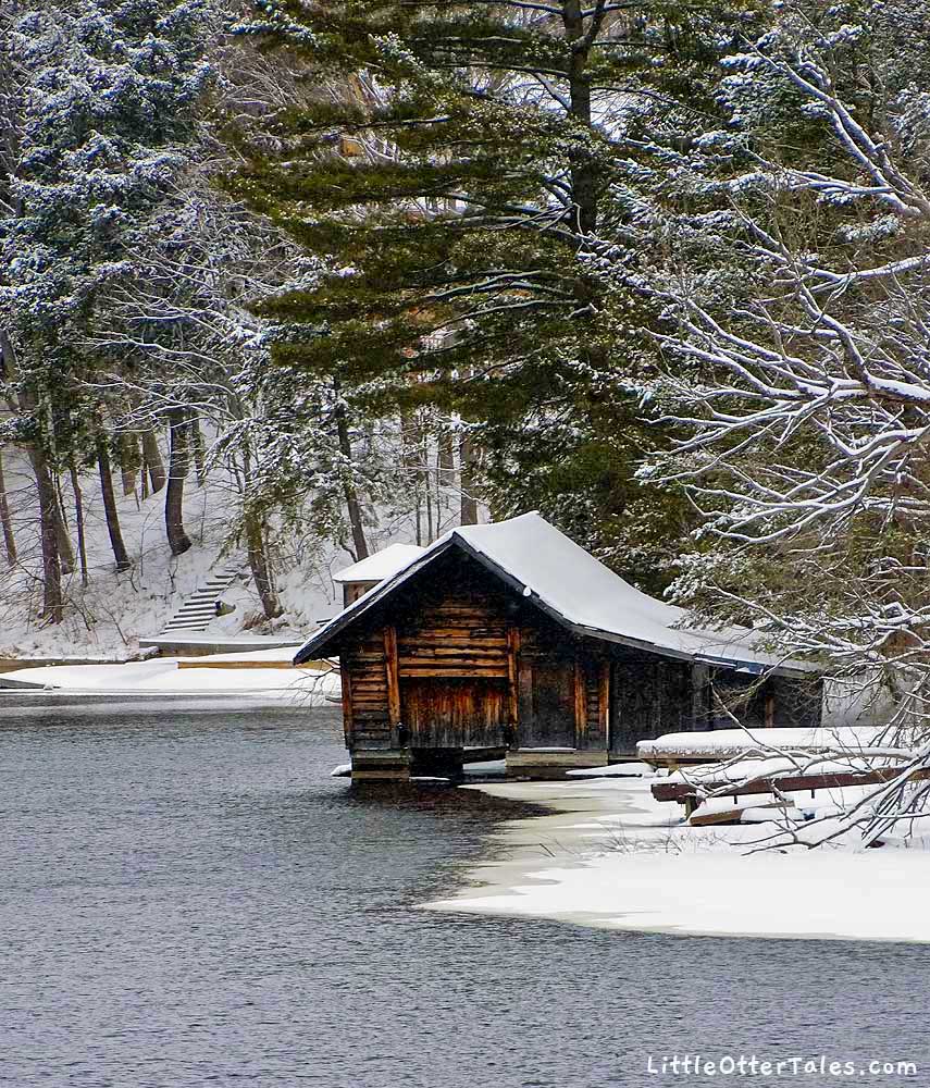 boathouse on snowy river