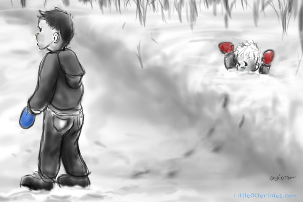 illustration of boy buried in snow during winter walk