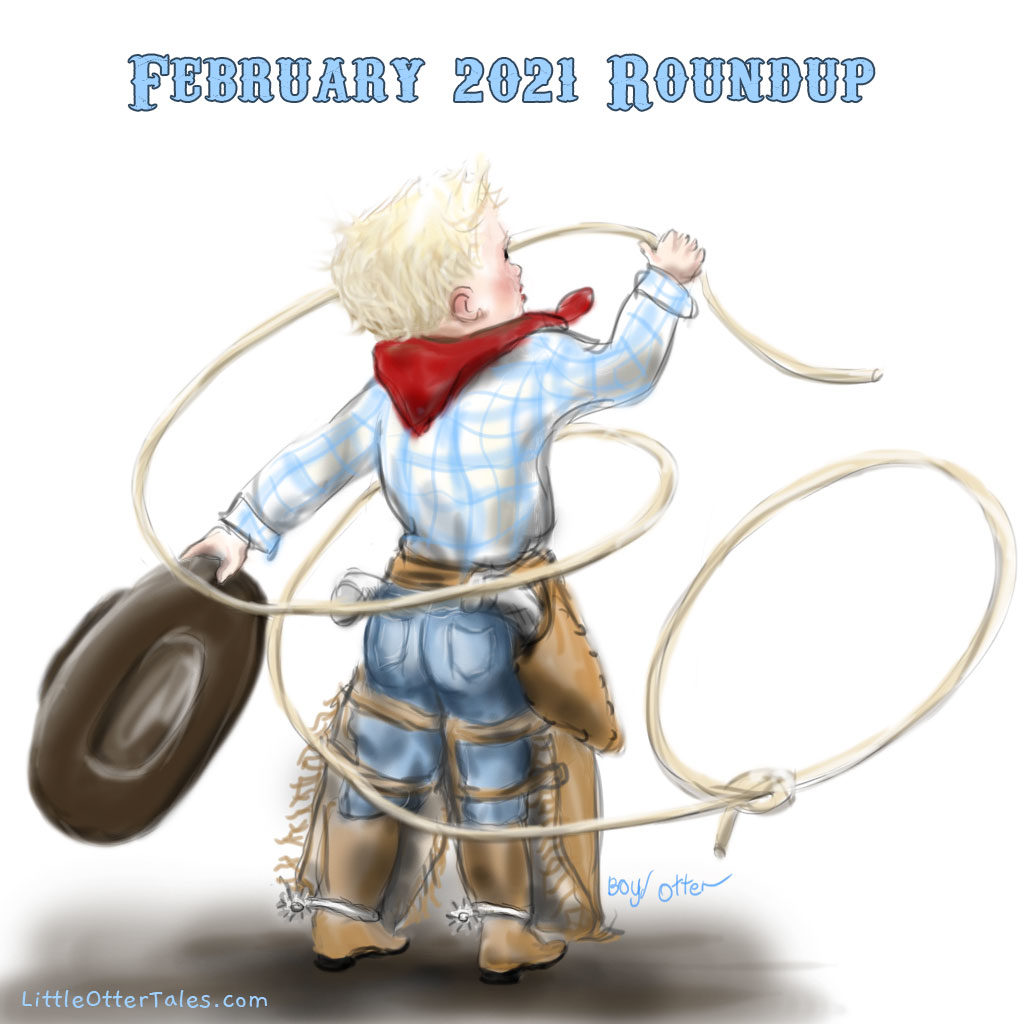 illustration painting of a little boy cowboy with lasso lariat February 2021 roundup